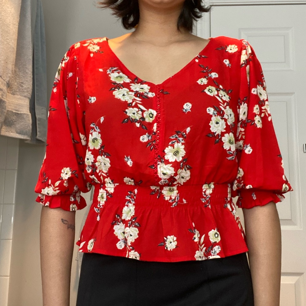 Red Floral Top